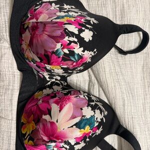 Cacique Vibrant Pink and Black Floral Bra